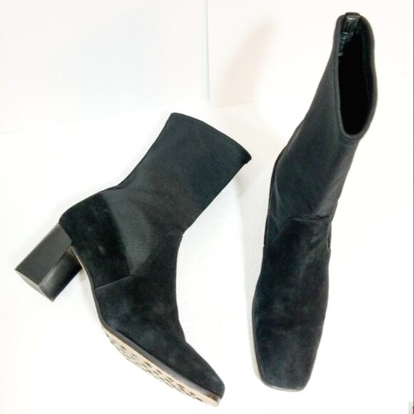 Stuart Weitzman black suede stacked heel boots 8.5 - Picture 1 of 12